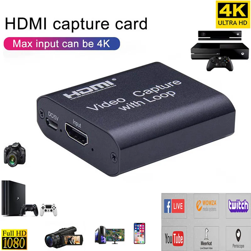 

4K HDMI Video Capture Device HDMI To USB 2.0 Video Capture Card Dongle Game Record Live Streaming Broadcast 1080P Local Loop Out