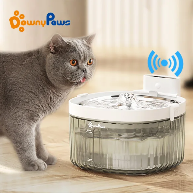 DownyPaws Battery Operated Cat Water Fountain Motion Sensor Dog Dispenser Filter Automatic Drinker Stainless Steel Pet Feeder 1