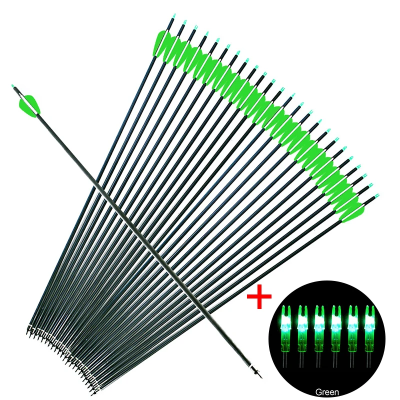 12pcs Hunting Compound & Recurve Bow Archery 30 inch Spine500 Carbon Arrow Bolts+ 6pcs LED Glowing Nocks | Спорт и развлечения