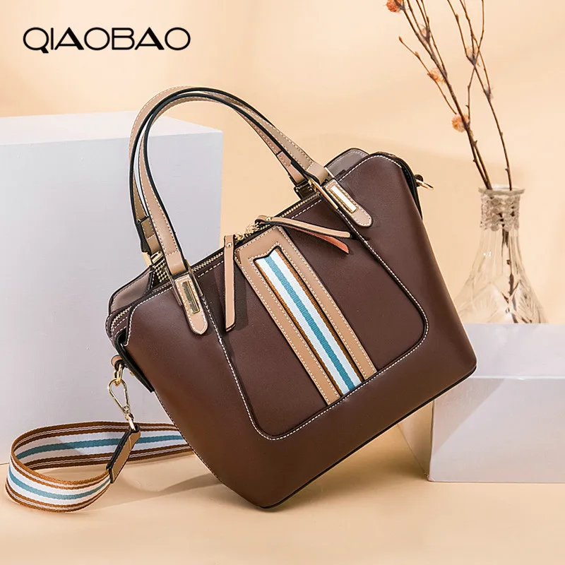 

QIAOBAO Quality Cowhide Leather Women Handbags Large Capacity Tote Bag Shoulder Bag Crossbody Bags For Women bag sac a main