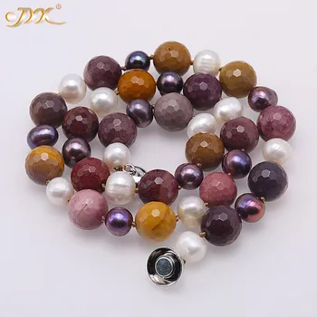 

JYX New Mixed Necklace of Natural 12mm Multi-color Agate with natural pearls 20" women gift