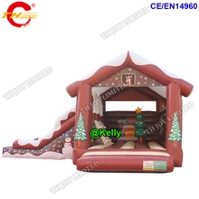 Дизайн 6x4 м коммерческий надувной батут с горкой для продажи, дешевый надувной Батут Дом с рождественской печатью