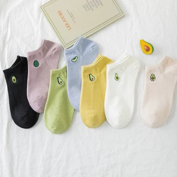 

Women Solid Avocado Embroidery Socks Casual Joker Cotton Short Socks For Ladies Concise College Style Breathable Sox Trendy