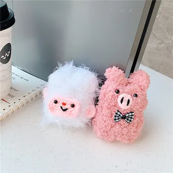 

Cute Pink Pig Sheep Plush Doll For Apple Airpods 2 Fun Fluffy Cartoon Earphone Case Charging Case For AirPod Case Cover Funda