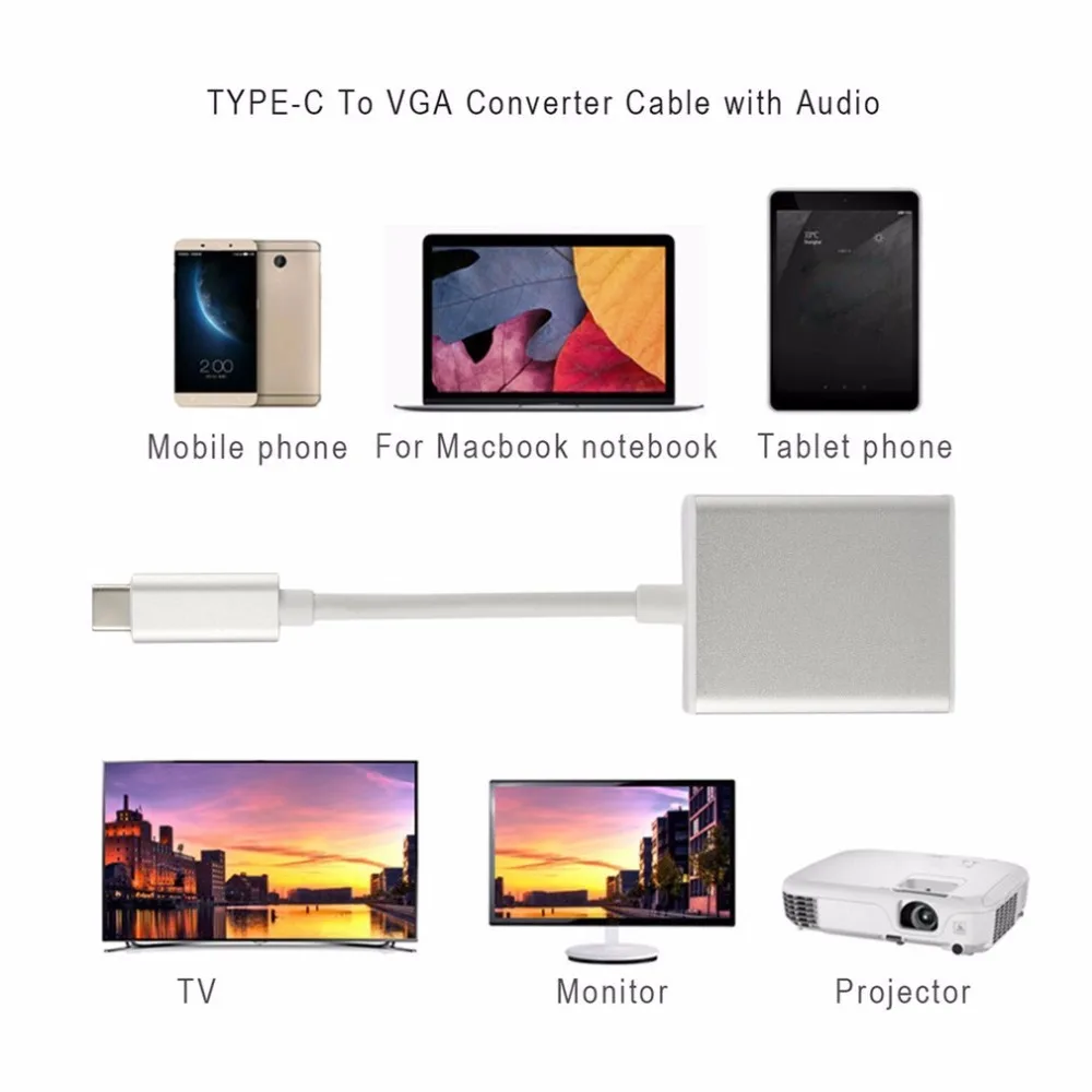 USB3.1 Тип C к VGA адаптер Full HD 1080P мужчина к VGA Женский видео конвертер Реверсивный для Macbook
