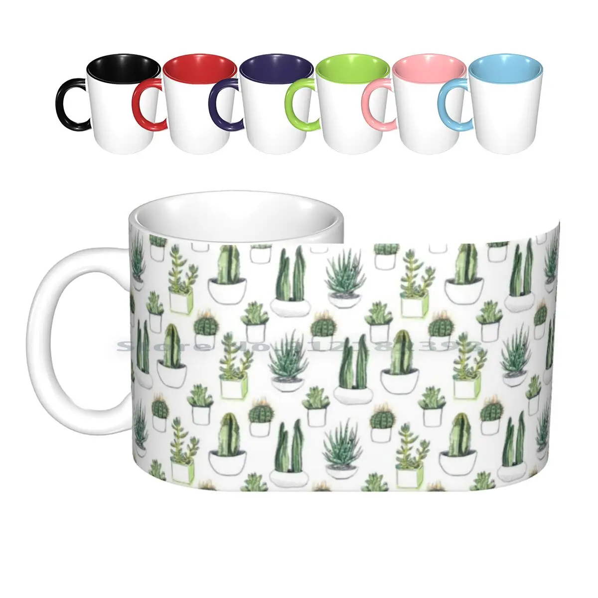 Tazas de cerámica de Cactus y suculentas para acuarela, tazas de café, té de la leche, Cactus, Cactus suculento, suculentas, Crassula, Planta Carnosa