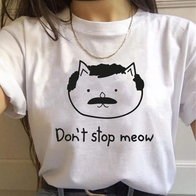 Dont stop meow Letter print Women t shirt Leisure Short sleeve t-shirt Funny Harajuku Tee Tops poleras mujer de moda 2019