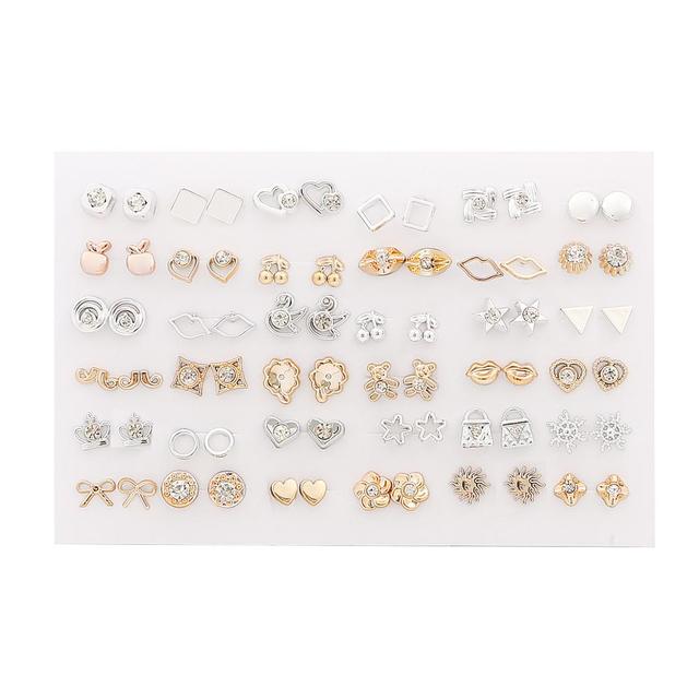 Women Plastic Crystal Small Stud Earrings Set Girl Heart Star Animal Moon Crown Sun Flower Earring Brincos Jewelry