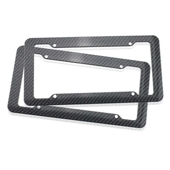 

2Pcs Universal License Plate Frame Black Carbon Fiber Cover for Front Rear Bracket With Screws