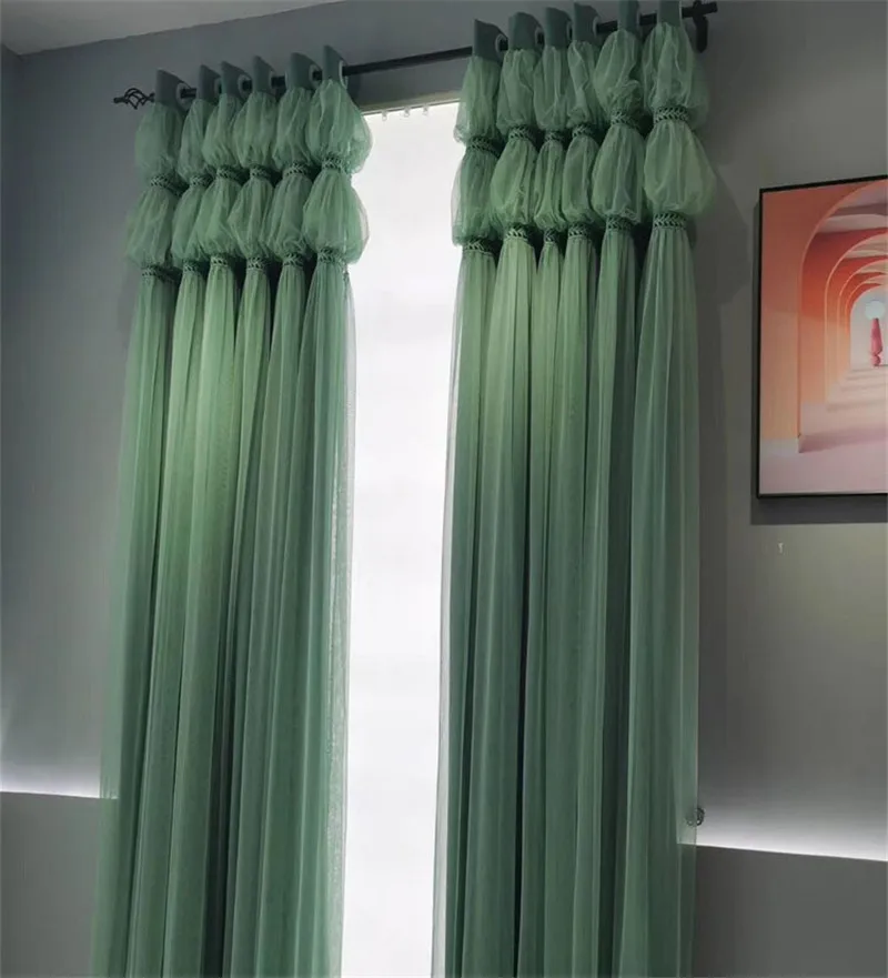 Custom Dark Green Fold Double Blackout Curtains For Living Room Korean Style Princess Room Purple Blinds Drapes Window Treatment