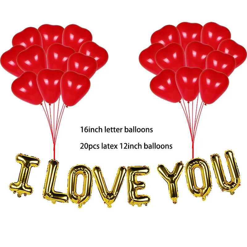 love balloon set-E 16 дюймов золотистые воздушные шары из фольги с надписью «Любовь» в форме сердца/воздушные шары висит розовой мишкой подарок для Обручение Свадебные украшения День Святого Валентина Декор - Цвет: love balloon set-E
