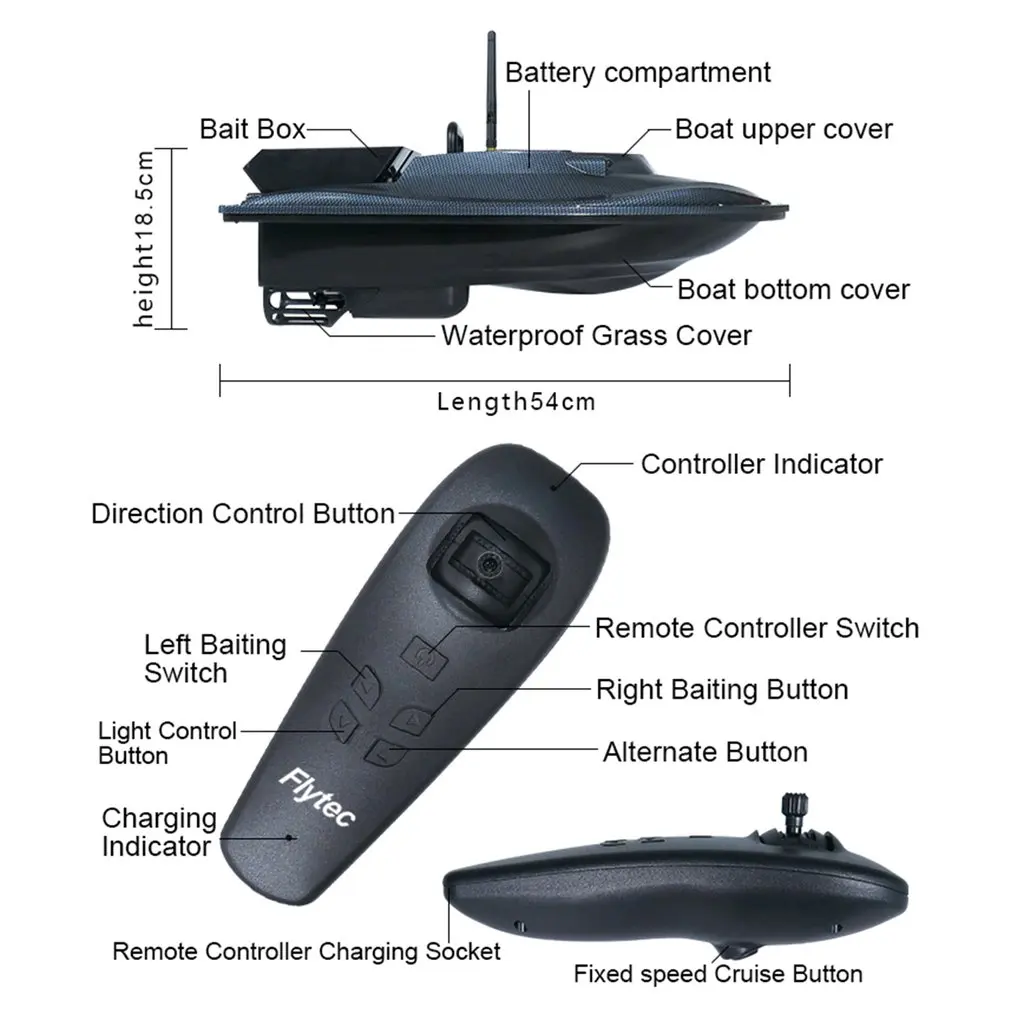 Flytec V007 RC лодки Рыболовные гнездовые фиксированная скорость круиз рыскания коррекция корабль сильное сопротивление ветра Светодиодный прожектор Открытый