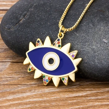 

New Arrival Evil Eye Pendant Necklace High Quality Copper Zirconia Bohemian Punk Gold Color Jewelry Best Sport Bar Jewelry Gift