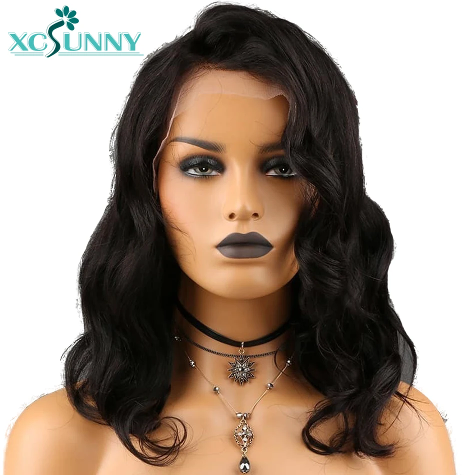 

13x6 Fake Scalp Wig Short Bob Glueless Lace Front Wigs For Women Remy Brazilian Human Hair Natural Wave Pre Plucked xcsunny