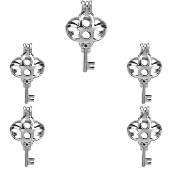 

5Pcs Openable Copper Phase Box Key Necklace Locket Aromatherapy Essential Oil Pendant Pearl Cage Diffuser k53
