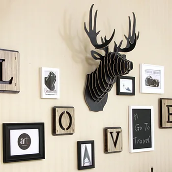 

Modern 3D Wooden Animal Deer Head Nordic Art Model Home Office Wall Hanging Decoration DIY Gift Craft Home Decor