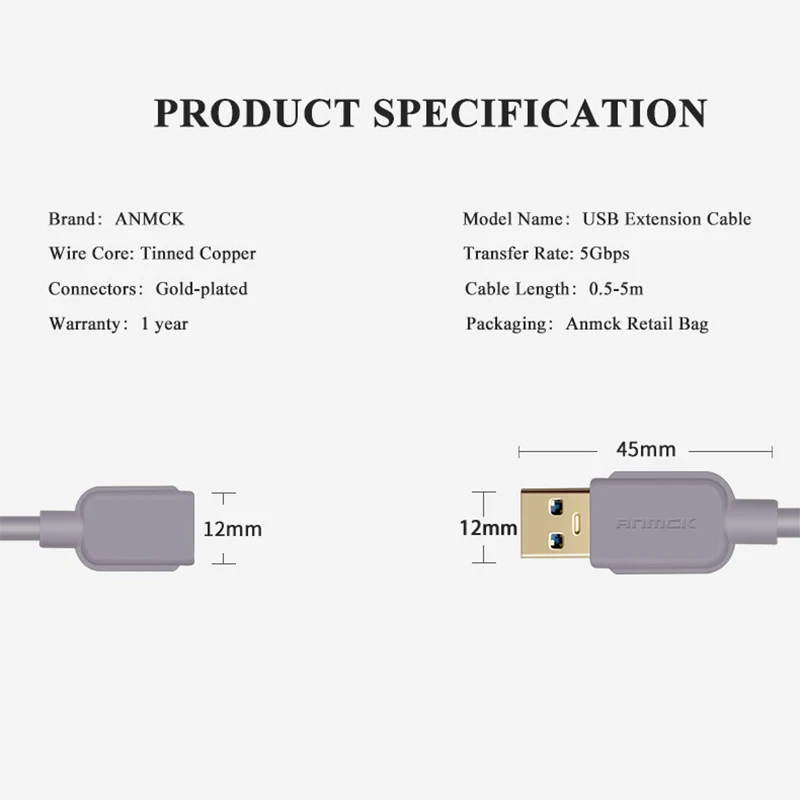 Anmck USB Удлинительный Кабель USB 3,0 кабель для Smart tv PS4 Xbox One SSD USB3.0 2,0 для удлинителя кабеля передачи данных USB Удлинительный кабель
