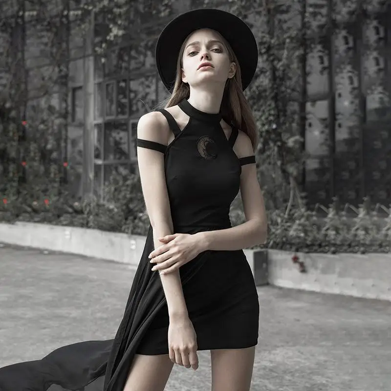 Панк Rave women's Goth Halter Drop Shoulder многослойное платье PQ586LQ Азиатский размер(S-L