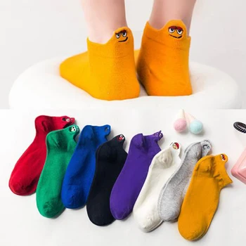 

New Women Socks Happy Fashion Ankle Funny Socks Women Cotton Embroidered Expression Candy Color 1 Pair sock Couple socks ls2