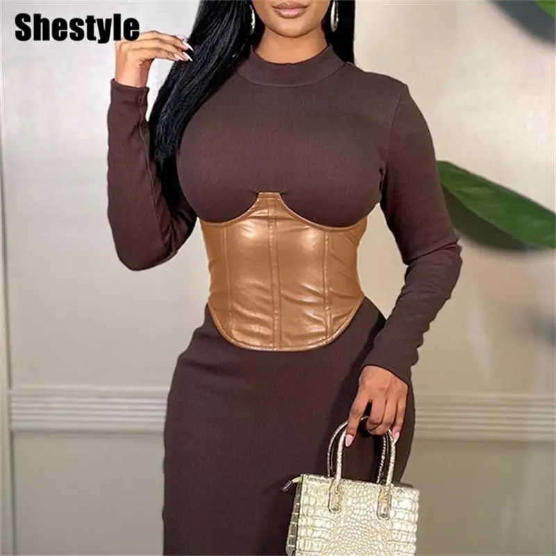 Женские корсеты Shestyle из искусственной кожи коричневые однотонные Корсеты на