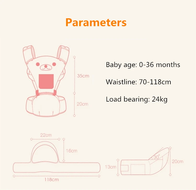 Multifunction 0-36 Months Baby Carrier with Storage Pocket 3 in 1 Adjustable Infant Carrier Sling Backpack Hipseat Waist Stool