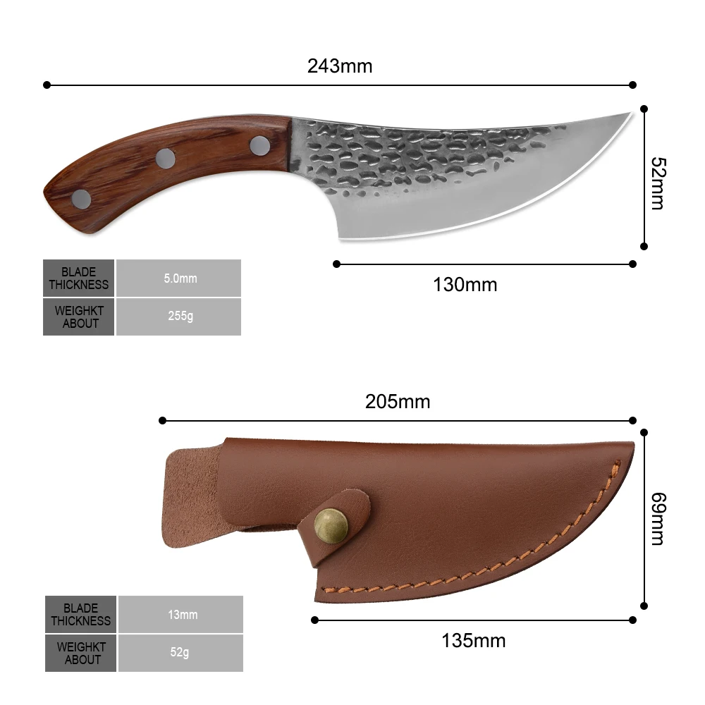 knife with sheath Полный Тан деревянная ручка кованый нож шеф-повара обвалки одетые Стальные Кухонные ножи Кливер филе Мясник открытый кемпинг кухонный нож - Цвет: knife with sheath