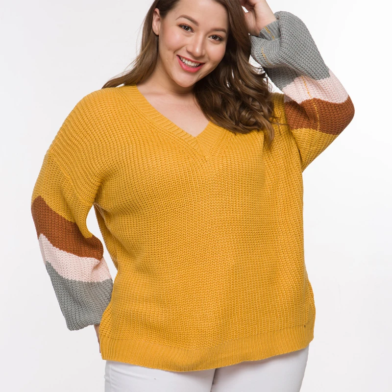 

Sholina Plus Size Loose V Neck Sweaters Women Long Sleeve Oversize Tops Shirts Autumn Winter Jumper Pullover Knitted Sweaters