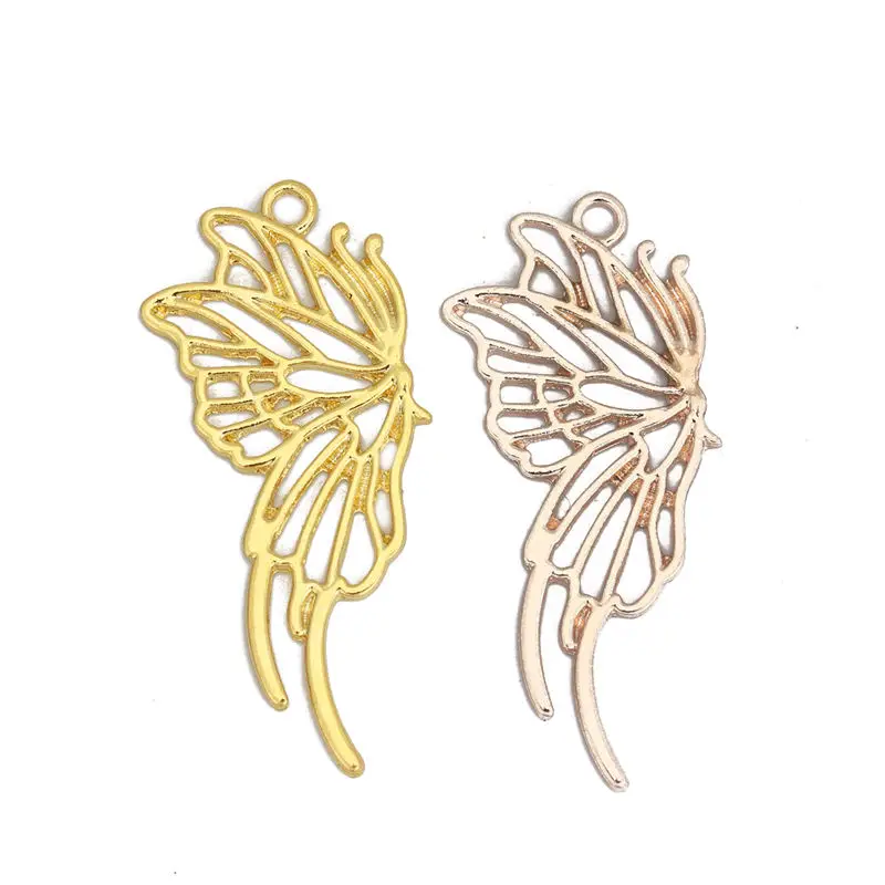 

2 PCs Zinc Alloy Open Back Bezel Pendants Resin Frame Gold & Rose Gold Wing & Butterfly Charms For DIY Handmade Jewelry Making