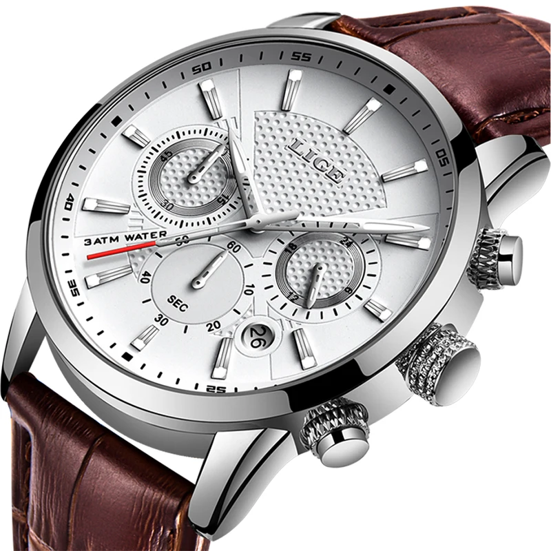 2023 nový pánská hodinky LIGE káča značka kůže chronograf vodotěsný sport automatický datle křemen hodinky pro muži relogio masculino
