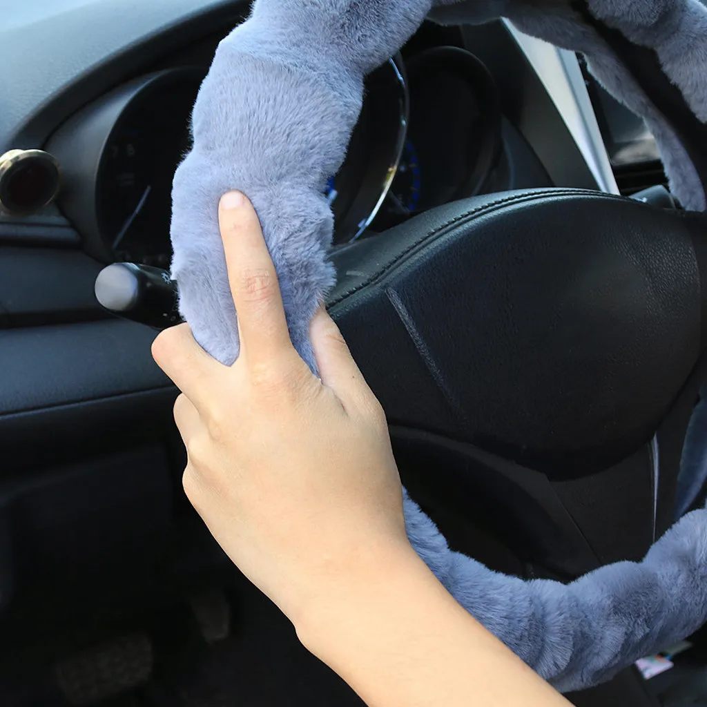 Универсальный чехол рулевого колеса автомобиля плюшевая телескопическая крышка рулевого колеса высококачественный материал защищает от грязи# BB