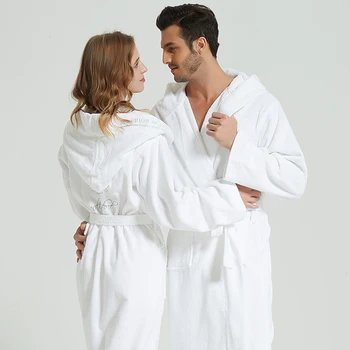 

High Quality Winter Cotton Towel Bathrobe for Men Women Warm Dressing Gown Female Long White Robes Couple Badjas