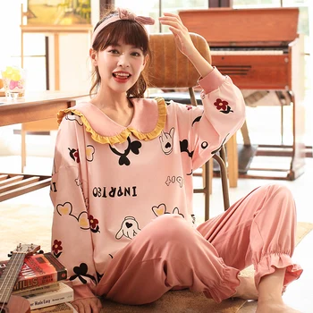 

New Soft Cartoon Printing Autumn Homesuit Homeclothes Sleepwear Fashion Style Casual Style Ms Clothes lapel
