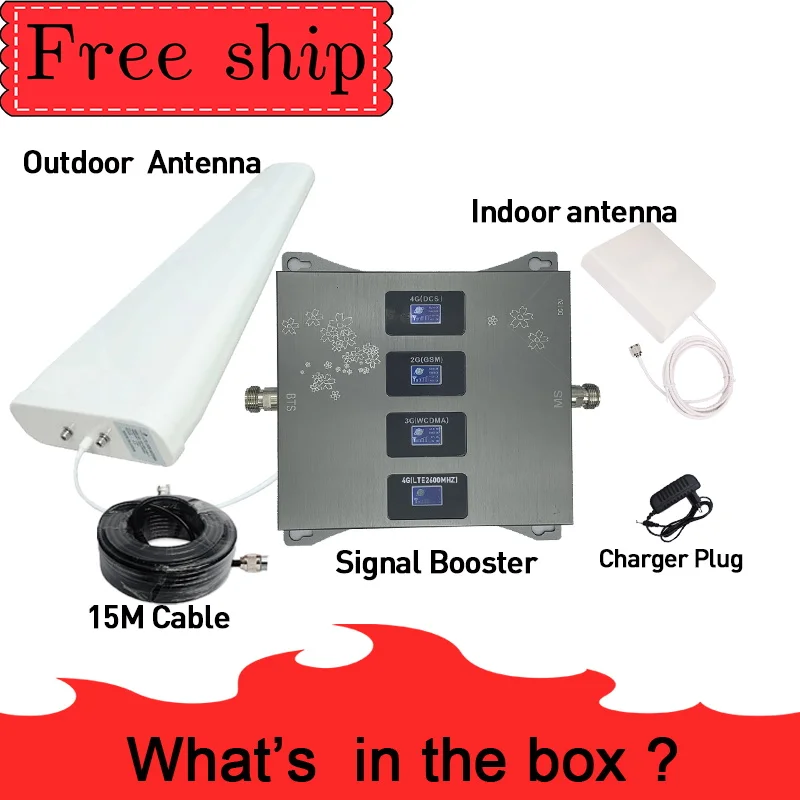 GSM WCDMA LTE DCS 900/1800/2100/2600 МГц четыре Диапазонный усилитель сигнала для мобильного телефона, 2G 3g 4G 70dB коэффициентом усиления Мобильный Сотовая связь Репитер сигнала мобильного телефона