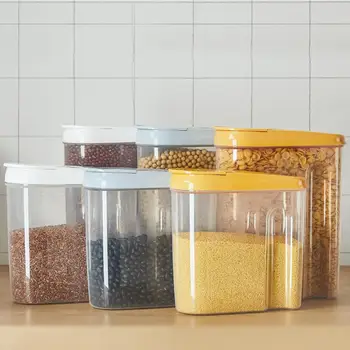 

Plastic Cereal Dispenser Storage Box Kitchen Food Grain Rice Container Portable Organizer Grain Storage Cans