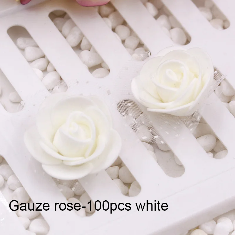 Gauze rose-white 100 шт./пакет 3,5 см мини PE пена Роза Цветок голова Искусственные цветы розы ручной работы DIY Свадебные дома вечерние украшения - Цвет: Gauze rose-white