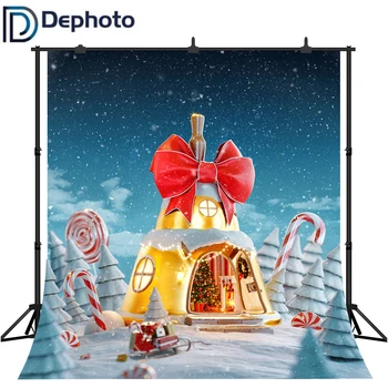 

Dephoto Backdrop For Photo Studio Winter Snow Candy Cane Christmas Tree House Fairy Tale Photography Background Photocall