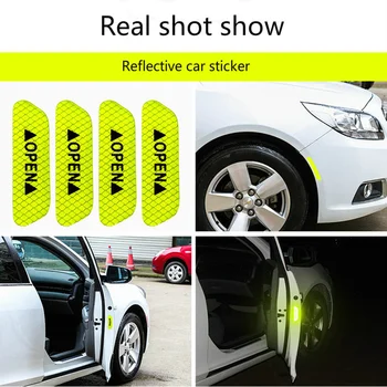 

4pcs/Set Car Door Reflective Stickers Door Sticker Decal Warning Tape Mark OPEN Sign Safety Notice Car Accessories Exterior