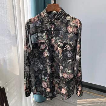 

VERDE JULY 2020 Spring New Items Milan Fashion Romantic Women Blouse With Chest Pockets Runway Design Floral Print Slight Shirt
