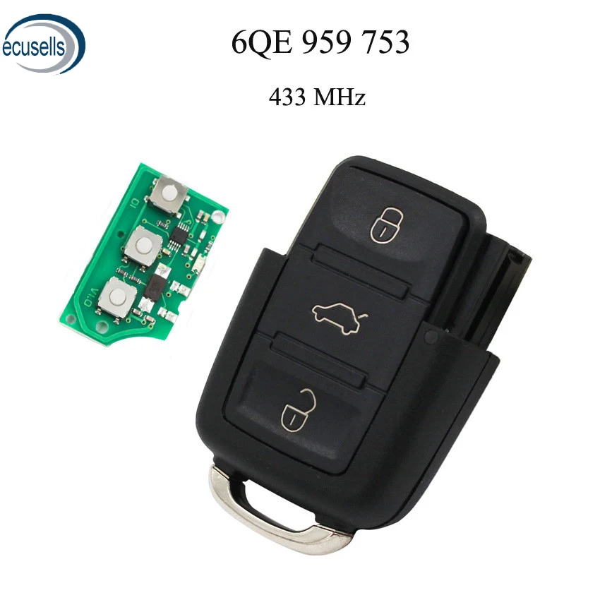 3 кнопки 433 МГц/434 МГц дистанционный ключ для ключа # 6QE 959 753 Volkswagen FOX GOL YEARS 2009 + |