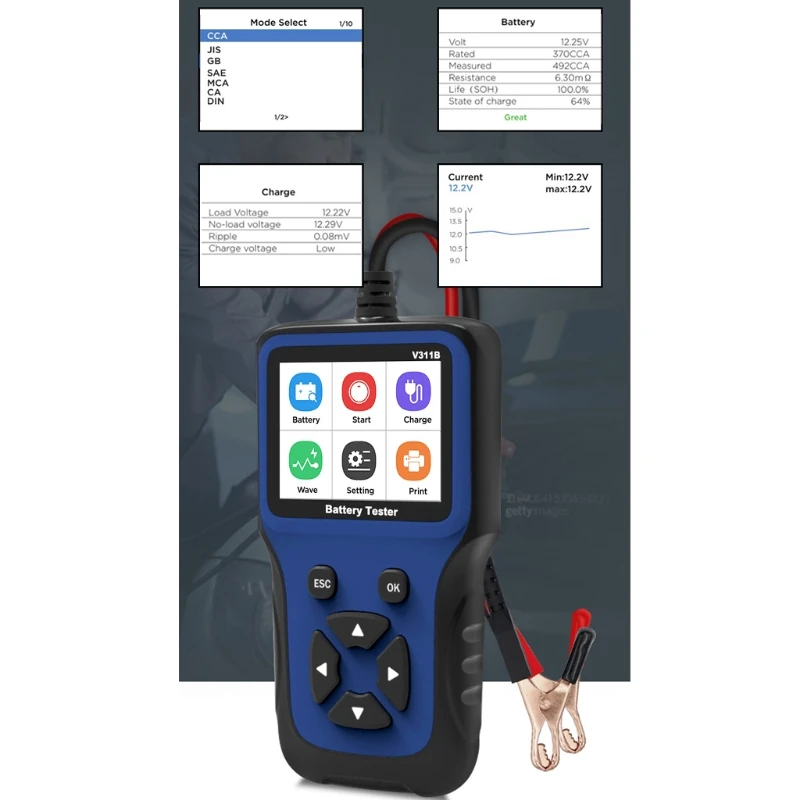 US $30.17 Car Battery Tester For 12v Car Battery Analyzer 100 To 2000 Cca For LeadAcid Agm Gel Efb Battery Usb Print