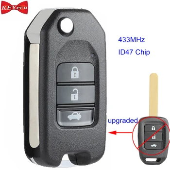 

KEYECU for Honda Civic City B-RV Crider 2013 2014 2015 2016 Upgraded Remote Car Key Fob 433MHz ID47 Chip