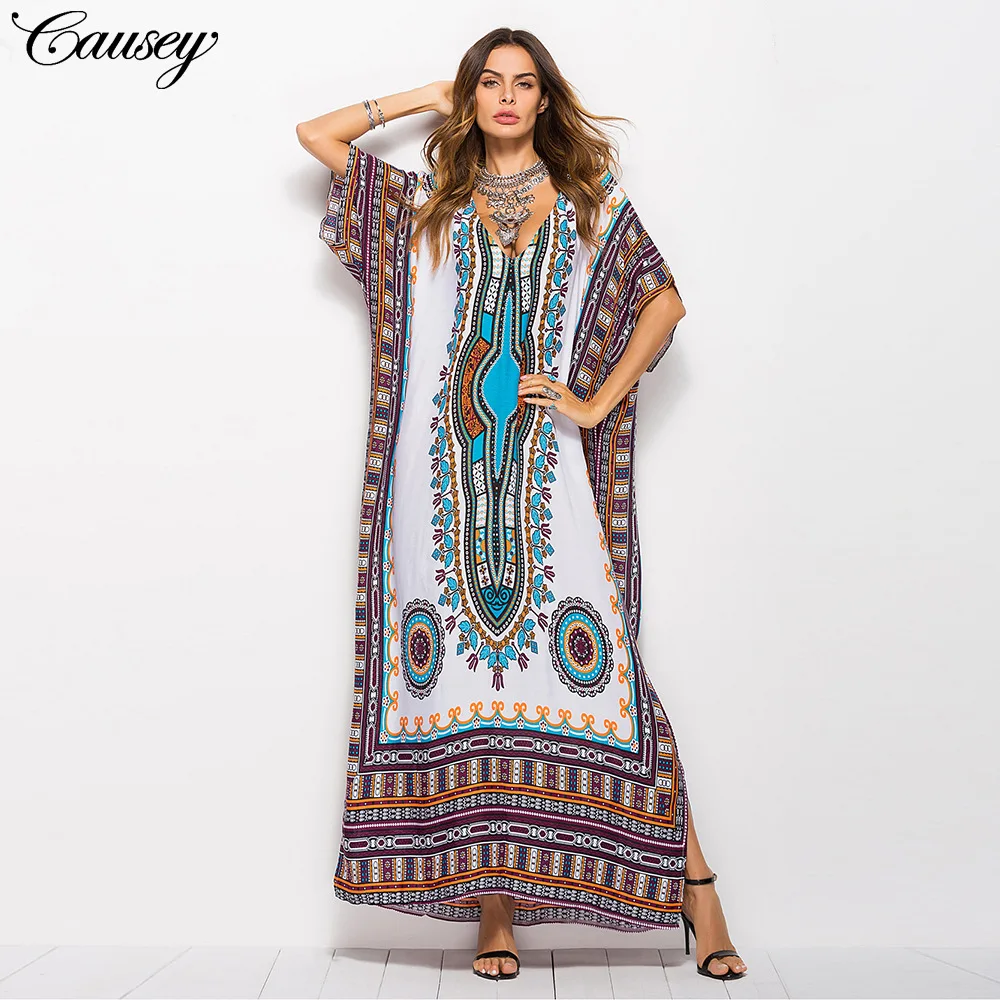 Весеннее Новое Стильное женское платье Amazon AliExpress Ozhouzhan Nation Thailand style с принтом большой Hemline Longuette
