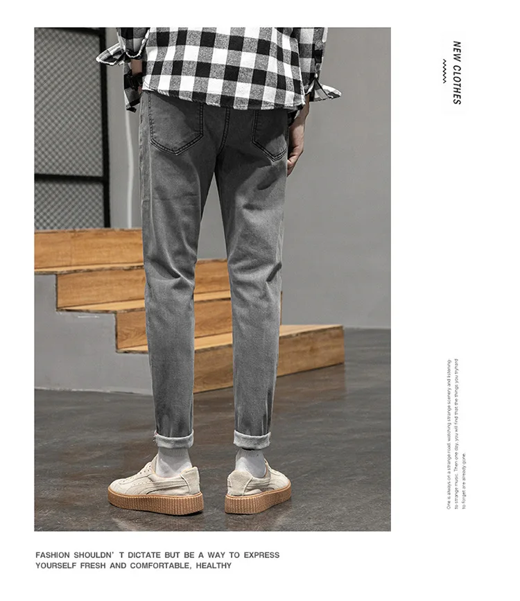 Осень стиль корейский стиль Slim Fit джинсы для мужчин тренд эластичность палец сердце вышитые повседневные byda xiao ноги длинные брюки