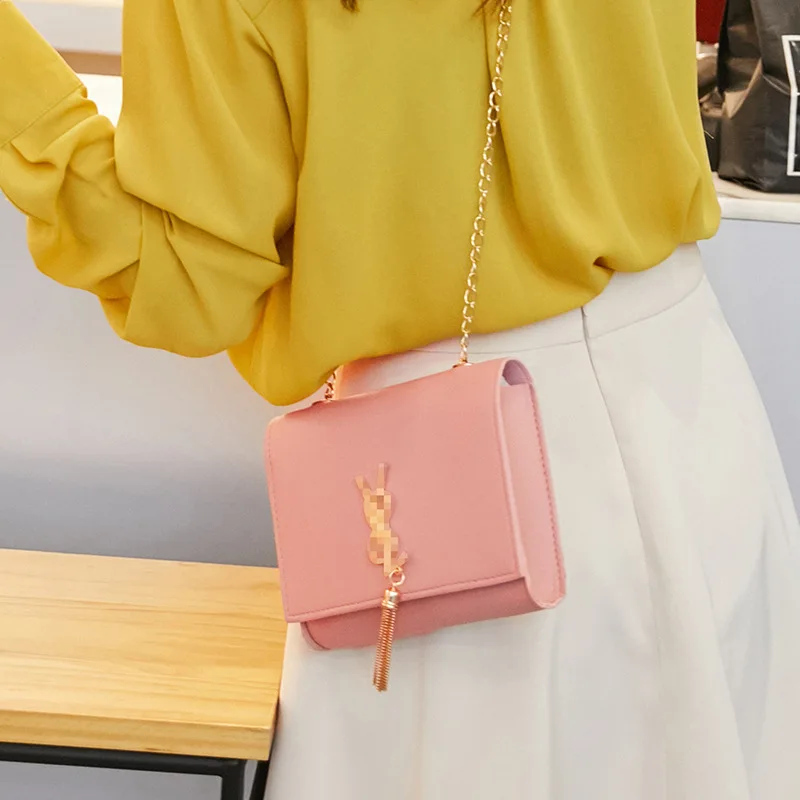 

Women’s Bag 2019 Korean-style Lettered Standard Chain Tassel Shoulder Square Sling Bag Versitile Fashion Mobile Phone Bag Purse
