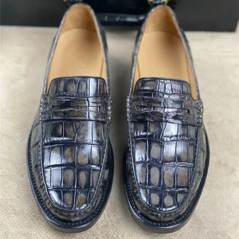Authentic Crocodile Skin Handmade Goodyear Craft Men's Gray Dress Shoes