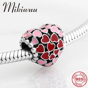 

925 Sterling Silver pink enamel of lover gift fine beads Jewelry making Fit Original Mikiwuu Charm women Bracelet