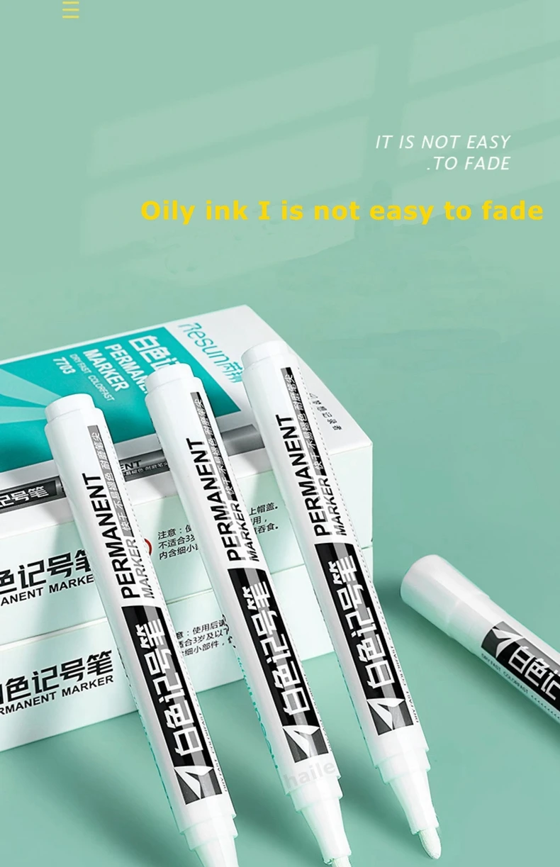 Haile 5Pcs Oily Waterproof White Marker Pen Permanent Paint Pen Graffiti Pens Painting,Tyre Tread Environmental Pen Art Supplies
