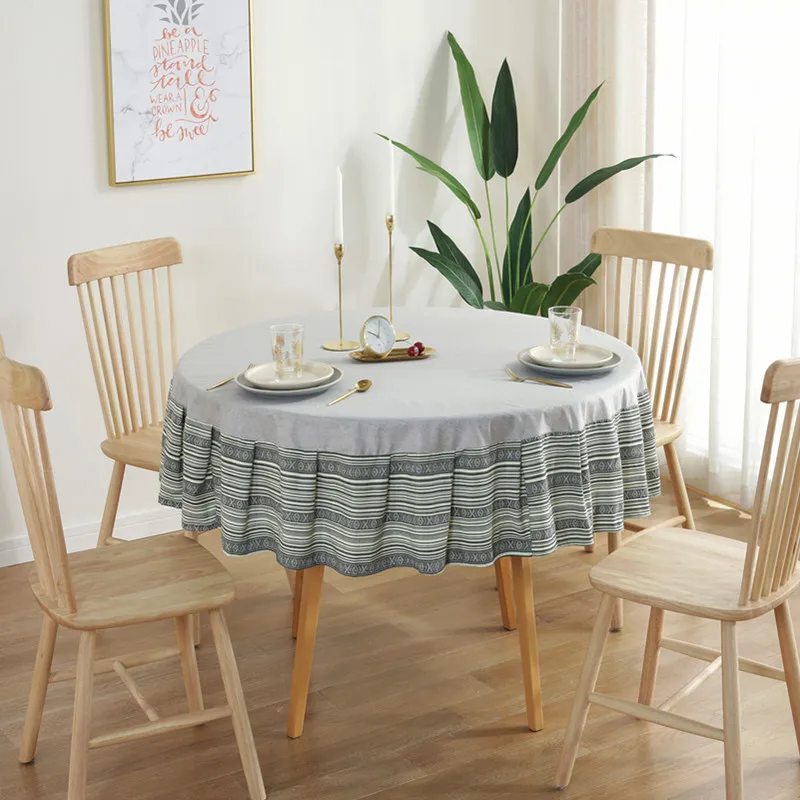 Simple Table Cloth Bohemian Ethnic Round Waterproof Tablecloth Solid Color Cotten Dining Table Cover Mantel Mesa Coffee Table