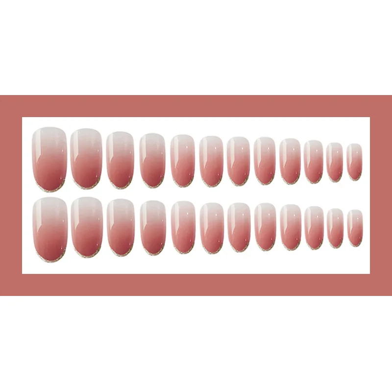 Nusx 24pcs Artificial False Nail Art Tips Bride Short Design Full Cover Orange Pink Color Gradient 2