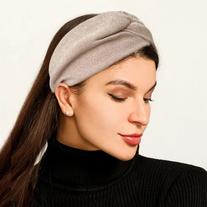 New Cashmere Cross Wide Headbands Winter Ear Warmer Soft Elastic Headwrap Turban for Women Solid Bandana Scarf Hair Accessories hair clips for women